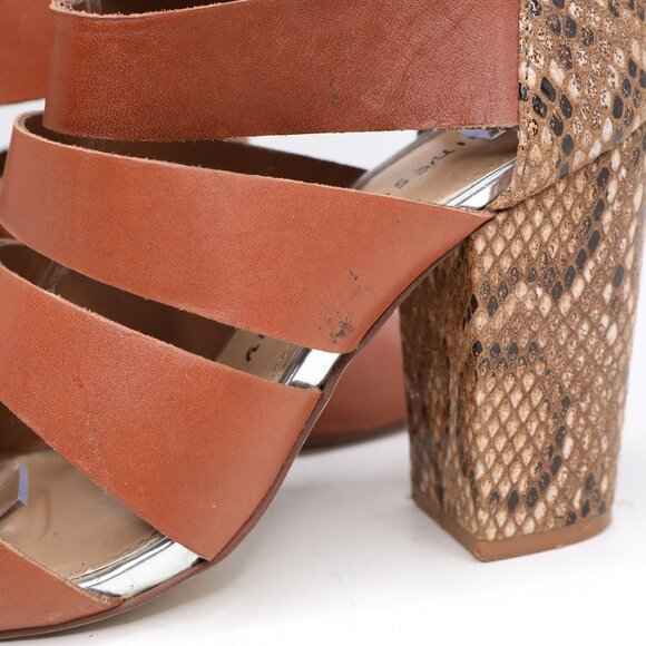 Chinese Laundry Brown Cage Strappy Sandals Python Block Heel Open Toe Shoes - Picture 8 of 12